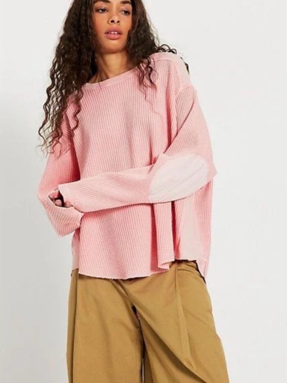 NWT Free People One SOLD OUT Blush Pink Blake Thermal Sweater Top Size XL